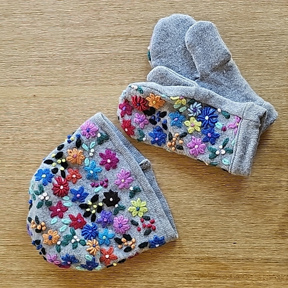 Hand Made 1 of a Kind 100% Wool Hat and Bernie Mittens